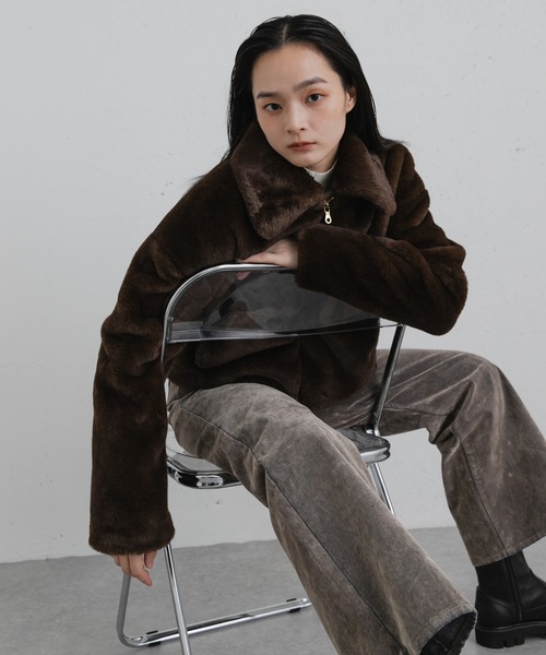 SENSE OF PLACE by URBAN RESEARCH（センスオブプレイスバイアーバンリサーチ）の「TISSAVEL フェイクファーショートコート（ブルゾン・レディース・モカ/ベージュ/ブラウン・ONE）」の2枚目の写真