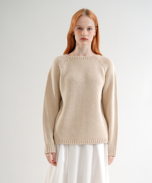 VLETI(ブレッティ)の「Boat Neck Basic Knit (Beige)(ニット/セーター・レディース・ベージュ・FREE)」の1枚目の写真