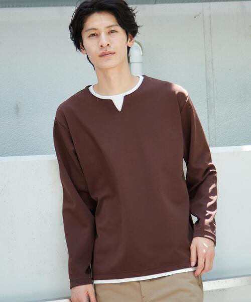 THE SHOP TK (ザ ショップ ティーケー )の「【洗濯機OK】カノコキーネック レイヤード長袖Tシャツ(Tシャツ/カットソー・メンズ・ライトグレー/ネイビー/ブラック/ダークブラウン・04/02/03)」の3枚目の写真