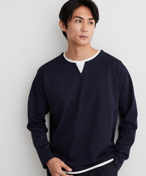 THE SHOP TK (ザ ショップ ティーケー )の「【洗濯機OK】カノコキーネック レイヤード長袖Tシャツ(Tシャツ/カットソー・メンズ・ライトグレー/ネイビー/ブラック/ダークブラウン・04/02/03)」の4枚目の写真