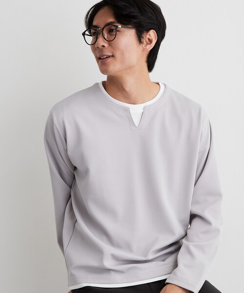 THE SHOP TK (ザ ショップ ティーケー )の「【洗濯機OK】カノコキーネック レイヤード長袖Tシャツ(Tシャツ/カットソー・メンズ・ライトグレー/ネイビー/ブラック/ダークブラウン・04/02/03)」の1枚目の写真