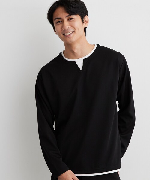 THE SHOP TK (ザ ショップ ティーケー )の「【洗濯機OK】カノコキーネック レイヤード長袖Tシャツ(Tシャツ/カットソー・メンズ・ライトグレー/ネイビー/ブラック/ダークブラウン・04/02/03)」の2枚目の写真