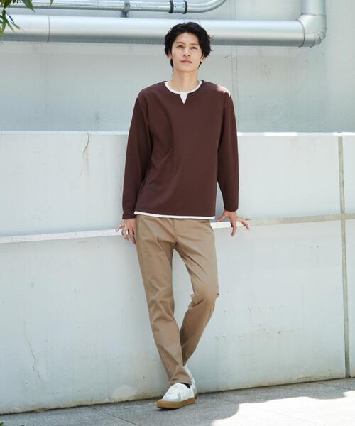 THE SHOP TK (ザ ショップ ティーケー )の「【洗濯機OK】カノコキーネック レイヤード長袖Tシャツ(Tシャツ/カットソー・メンズ・ライトグレー/ネイビー/ブラック/ダークブラウン・04/02/03)」の5枚目の写真