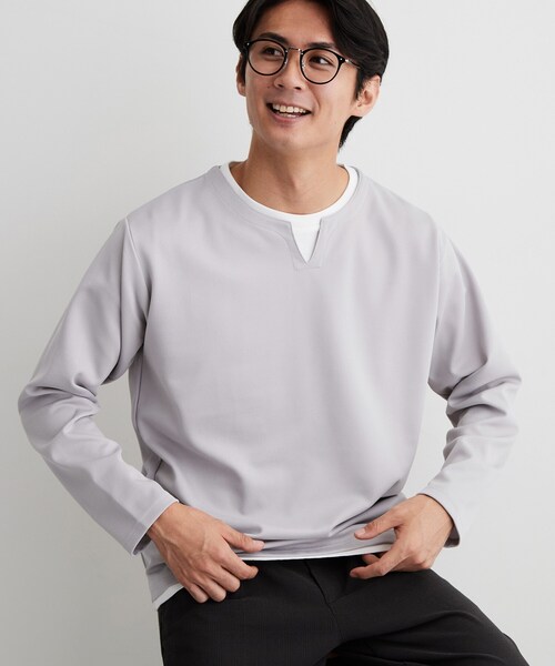 THE SHOP TK (ザ ショップ ティーケー )の「【洗濯機OK】カノコキーネック レイヤード長袖Tシャツ(Tシャツ/カットソー・メンズ・ライトグレー/ネイビー/ブラック/ダークブラウン・04/02/03)」の6枚目の写真