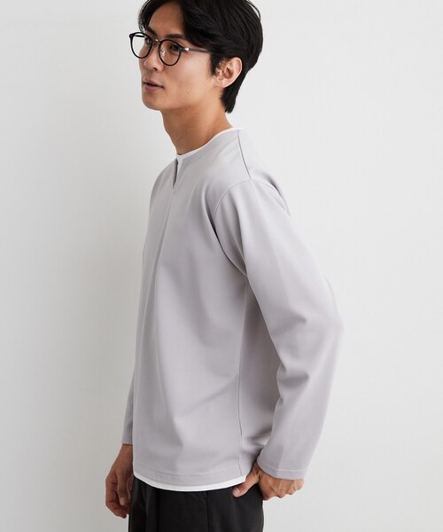 THE SHOP TK (ザ ショップ ティーケー )の「【洗濯機OK】カノコキーネック レイヤード長袖Tシャツ(Tシャツ/カットソー・メンズ・ライトグレー/ネイビー/ブラック/ダークブラウン・04/02/03)」の7枚目の写真