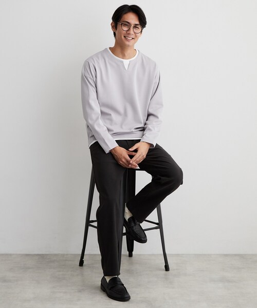 THE SHOP TK (ザ ショップ ティーケー )の「【洗濯機OK】カノコキーネック レイヤード長袖Tシャツ(Tシャツ/カットソー・メンズ・ライトグレー/ネイビー/ブラック/ダークブラウン・04/02/03)」の8枚目の写真