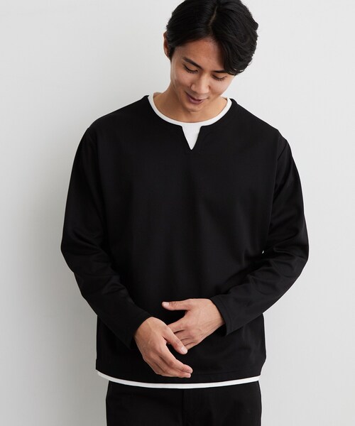 THE SHOP TK (ザ ショップ ティーケー )の「【洗濯機OK】カノコキーネック レイヤード長袖Tシャツ(Tシャツ/カットソー・メンズ・ライトグレー/ネイビー/ブラック/ダークブラウン・04/02/03)」の10枚目の写真