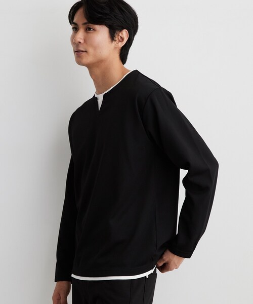 THE SHOP TK (ザ ショップ ティーケー )の「【洗濯機OK】カノコキーネック レイヤード長袖Tシャツ(Tシャツ/カットソー・メンズ・ライトグレー/ネイビー/ブラック/ダークブラウン・04/02/03)」の11枚目の写真