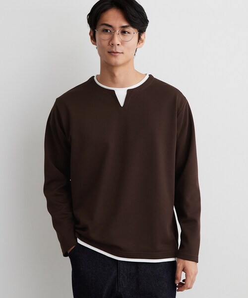 THE SHOP TK (ザ ショップ ティーケー )の「【洗濯機OK】カノコキーネック レイヤード長袖Tシャツ(Tシャツ/カットソー・メンズ・ライトグレー/ネイビー/ブラック/ダークブラウン・04/02/03)」の14枚目の写真