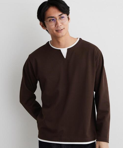THE SHOP TK (ザ ショップ ティーケー )の「【洗濯機OK】カノコキーネック レイヤード長袖Tシャツ(Tシャツ/カットソー・メンズ・ライトグレー/ネイビー/ブラック/ダークブラウン・04/02/03)」の15枚目の写真