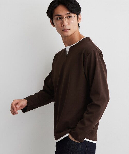 THE SHOP TK (ザ ショップ ティーケー )の「【洗濯機OK】カノコキーネック レイヤード長袖Tシャツ(Tシャツ/カットソー・メンズ・ライトグレー/ネイビー/ブラック/ダークブラウン・04/02/03)」の16枚目の写真