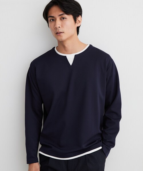 THE SHOP TK (ザ ショップ ティーケー )の「【洗濯機OK】カノコキーネック レイヤード長袖Tシャツ(Tシャツ/カットソー・メンズ・ライトグレー/ネイビー/ブラック/ダークブラウン・04/02/03)」の19枚目の写真