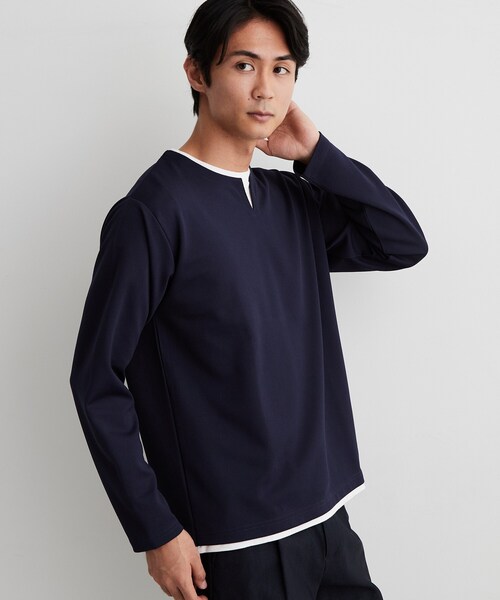 THE SHOP TK (ザ ショップ ティーケー )の「【洗濯機OK】カノコキーネック レイヤード長袖Tシャツ(Tシャツ/カットソー・メンズ・ライトグレー/ネイビー/ブラック/ダークブラウン・04/02/03)」の20枚目の写真