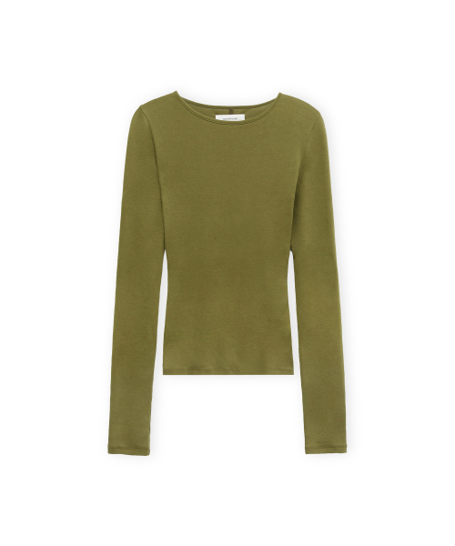 BROWNYARD(ブラウンヤード)の「Wリブドロングスリーブ、オリーブ(Tシャツ/カットソー・レディース・その他・1/2)」の1枚目の写真