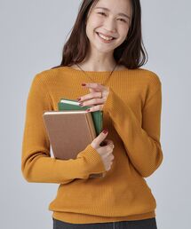 【毛玉になりにくい/S-LL/洗濯機可】ボートネックで首元美しく やわらかリブニット