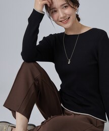 【毛玉になりにくい/S-LL/洗濯機可】ボートネックで首元美しく やわらかリブニット