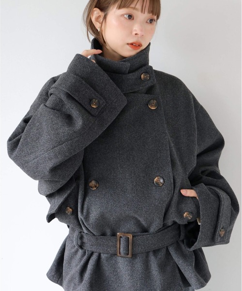 tiptop(ティップトップ)の「【ZOZO限定アイテム】バックルベルト付きショートトレンチ(トレンチコート・レディース・チャコールグレー/ブラック/グレー系その他・FREE)」の2枚目の写真