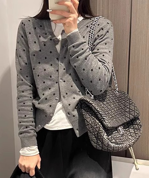 shyam inspiration（シャムインスピレーション）の「ドット柄ニットカーディガン（カーディガン/ボレロ・レディース・グレー/ブラック・F）」の10枚目の写真