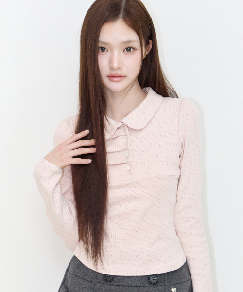 ILLIGO（イリゴ）の「ドットピンタックカラー ロングスリーブ ピンク（Tシャツ/カットソー・レディース・その他・OS）」の2枚目の写真