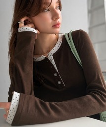 mily bilet（ミウィビレット）の「【mily bilet】重ね着いらずで、ひとクセ可愛い。レイヤードヘンリーネックカットソー(長袖)（Tシャツ/カットソー）」