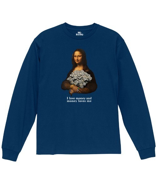 NOBOUND(ノーバウンド)の「NOBOUND(ノーバウンド) 長袖Tシャツ メッセージロゴ イラスト モナリザ パロディ プリント レギュラーシルエット ロンT トップス カットソー メンズ ユニセックス(Tシャツ/カットソー・メンズ・ブラック/ホワイト/ブルー系・M/L/XL)」の3枚目の写真
