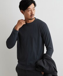 【ジャケットインにおすすめ】ビジネス長袖Tシャツ 洗濯機OK/襟高