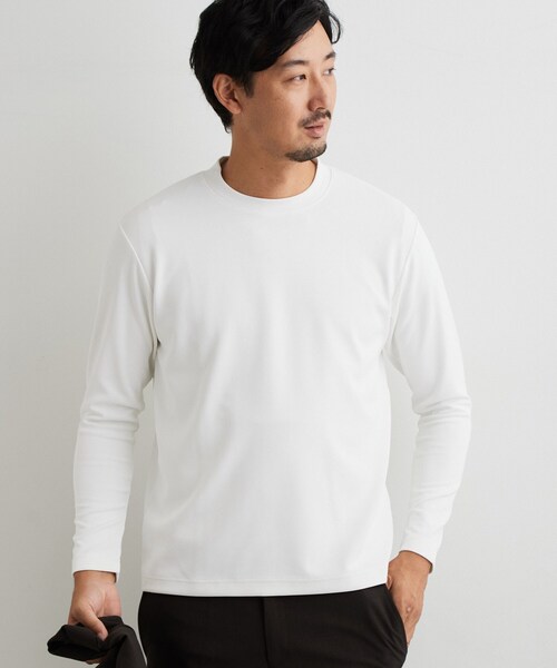 THE SHOP TK (ザ ショップ ティーケー )の「【ジャケットインにおすすめ】ビジネス長袖Tシャツ 洗濯機OK/襟高(Tシャツ/カットソー・メンズ・ネイビー/オフホワイト・02/03/04)」の1枚目の写真