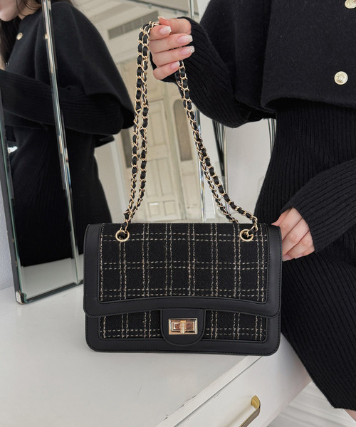 ROYAL PARTY(ロイヤルパーティー)の「アソートチェーンBAG(ショルダーバッグ・レディース・ベージュ/チェック/オフホワイト・FREE)」の1枚目の写真