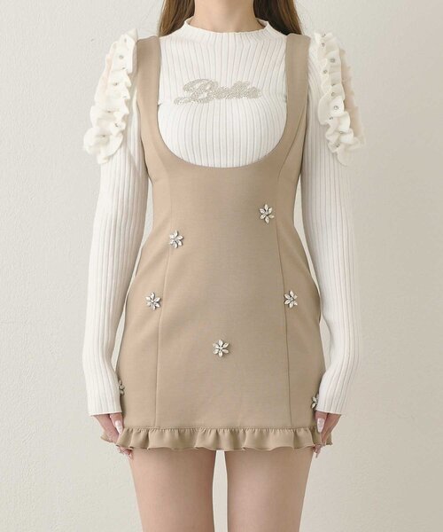 Belle Charme(ベルシャルム)の「【Belle Charme】Flower Bijou Jumper Skirt(ジャンパースカート・レディース・ベージュ/ブラック・FREE)」の11枚目の写真