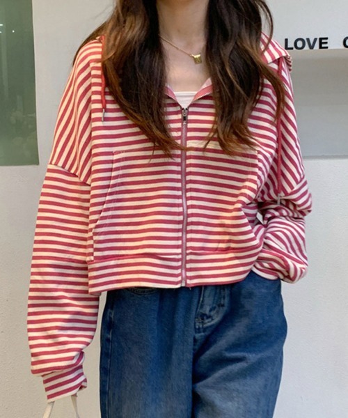 Flugge(フラッジー)の「ボーダージップフーディー(パーカー・レディース・レッド/ブラック・LARGE/MEDIUM)」の3枚目の写真