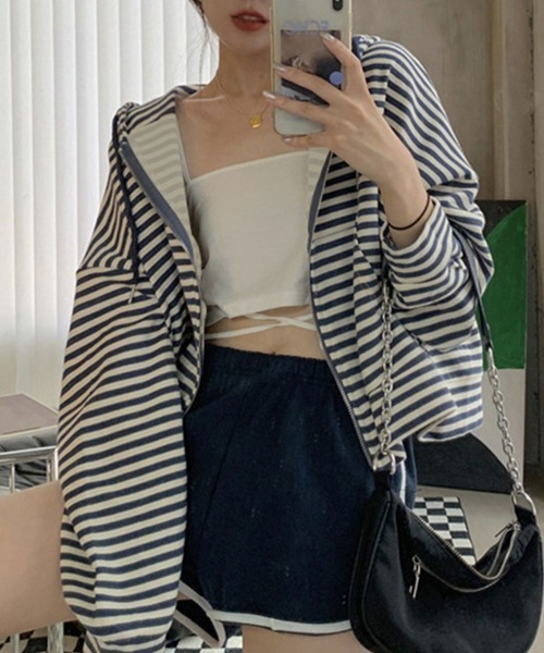 Flugge(フラッジー)の「ボーダージップフーディー(パーカー・レディース・レッド/ブラック・LARGE/MEDIUM)」の7枚目の写真
