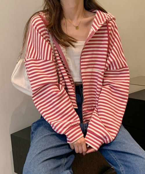 Flugge(フラッジー)の「ボーダージップフーディー(パーカー・レディース・レッド/ブラック・LARGE/MEDIUM)」の8枚目の写真