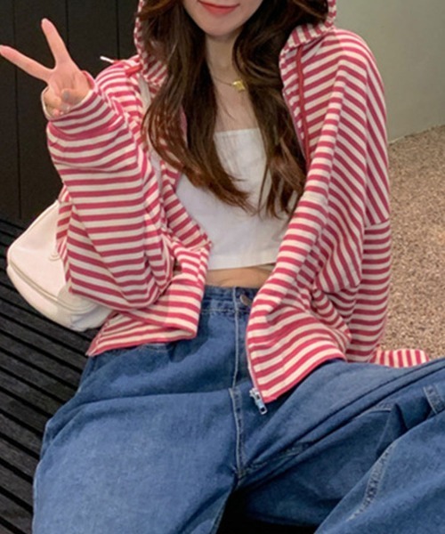 Flugge(フラッジー)の「ボーダージップフーディー(パーカー・レディース・レッド/ブラック・LARGE/MEDIUM)」の9枚目の写真