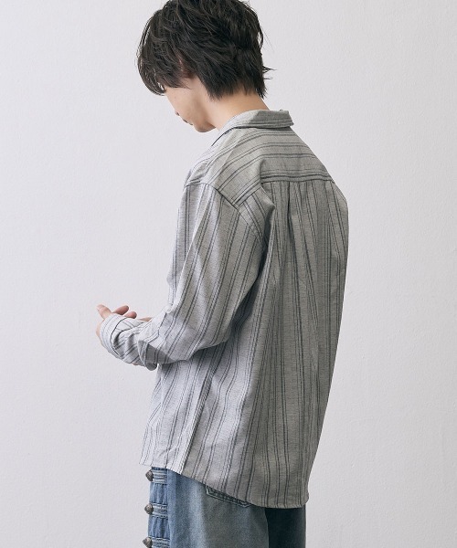 Shoowtime(ショウタイム)の「Vintage Stripe Cropped Open Collar Shirt / ヴィンテージ ストライプ クロップド オープンカラーシャツ(シャツ/ブラウス・メンズ・グレー/ブラック・MEDIUM/X-LARGE/LARGE)」の7枚目の写真