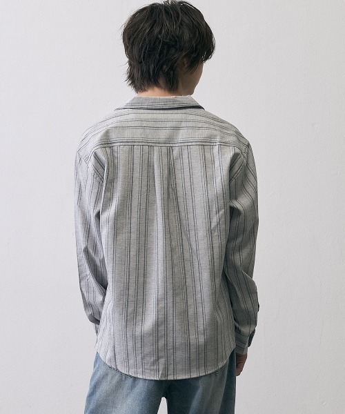 Shoowtime(ショウタイム)の「Vintage Stripe Cropped Open Collar Shirt / ヴィンテージ ストライプ クロップド オープンカラーシャツ(シャツ/ブラウス・メンズ・グレー/ブラック・MEDIUM/X-LARGE/LARGE)」の9枚目の写真