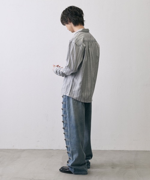 Shoowtime(ショウタイム)の「Vintage Stripe Cropped Open Collar Shirt / ヴィンテージ ストライプ クロップド オープンカラーシャツ(シャツ/ブラウス・メンズ・グレー/ブラック・MEDIUM/X-LARGE/LARGE)」の15枚目の写真