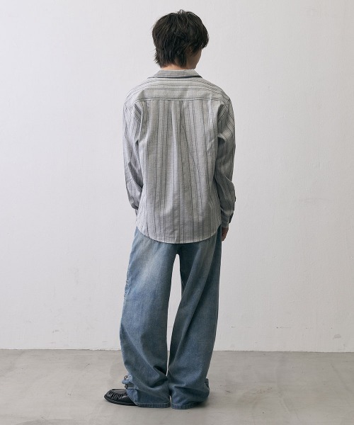 Shoowtime(ショウタイム)の「Vintage Stripe Cropped Open Collar Shirt / ヴィンテージ ストライプ クロップド オープンカラーシャツ(シャツ/ブラウス・メンズ・グレー/ブラック・MEDIUM/X-LARGE/LARGE)」の16枚目の写真