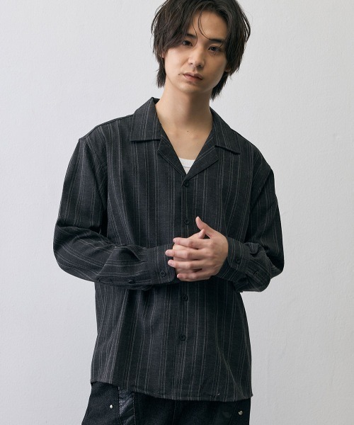 Shoowtime(ショウタイム)の「Vintage Stripe Cropped Open Collar Shirt / ヴィンテージ ストライプ クロップド オープンカラーシャツ(シャツ/ブラウス・メンズ・グレー/ブラック・MEDIUM/X-LARGE/LARGE)」の19枚目の写真