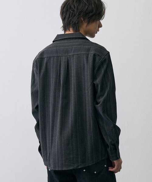 Shoowtime(ショウタイム)の「Vintage Stripe Cropped Open Collar Shirt / ヴィンテージ ストライプ クロップド オープンカラーシャツ(シャツ/ブラウス・メンズ・グレー/ブラック・MEDIUM/X-LARGE/LARGE)」の22枚目の写真