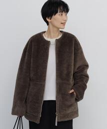 ◆フェイクムートンリバーシブルノーカラーハーフコート