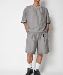 SUPERTHANKS（スーパーサンクス）の「【機能性カット素材×オーガンジー】レイヤードワイドショートパンツ　Double-layered wide shorts (linelogo-print)（その他パンツ）」