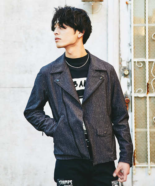 HYSTERIC GLAMOUR(ヒステリックグラマー)の「ダブルライダースジャケット(ライダースジャケット・メンズ・ネイビー/ブラック・SMALL/MEDIUM/LARGE)」の1枚目の写真