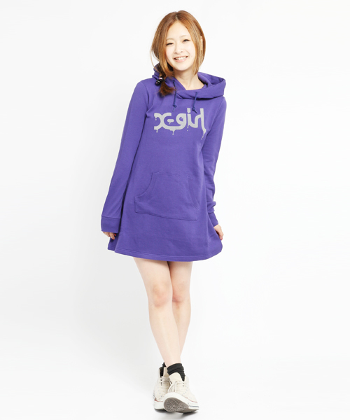 X-girl（エックスガール）の「RAINBOW SWEAT DRESS（ワンピース・レディース・ブラック/グリーン/ネイビー/パープル/レッド・1/2）」の4枚目の写真