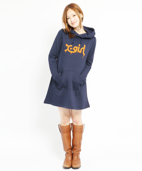 X-girl（エックスガール）の「RAINBOW SWEAT DRESS（ワンピース・レディース・ブラック/グリーン/ネイビー/パープル/レッド・1/2）」の3枚目の写真