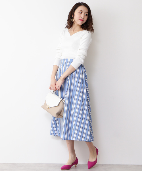 N.(N. Natural Beauty Basic)(エヌエヌナチュラルビューティーベーシック)の「タイプライターストライプミモレスカート(スカート・レディース・ブルー系その他/ブルー系その他2/イエロー系その他・MEDIUM)」の6枚目の写真