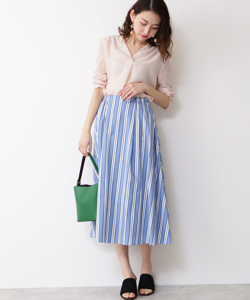 N.(N. Natural Beauty Basic)(エヌエヌナチュラルビューティーベーシック)の「タイプライターストライプミモレスカート(スカート・レディース・ブルー系その他/ブルー系その他2/イエロー系その他・MEDIUM)」の7枚目の写真