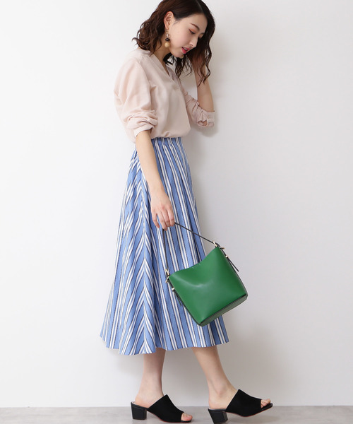 N.(N. Natural Beauty Basic)(エヌエヌナチュラルビューティーベーシック)の「タイプライターストライプミモレスカート(スカート・レディース・ブルー系その他/ブルー系その他2/イエロー系その他・MEDIUM)」の13枚目の写真