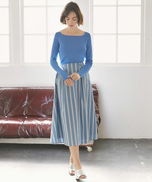 N.(N. Natural Beauty Basic)(エヌエヌナチュラルビューティーベーシック)の「タイプライターストライプミモレスカート(スカート・レディース・ブルー系その他/ブルー系その他2/イエロー系その他・MEDIUM)」の14枚目の写真