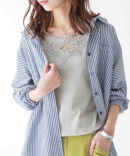 n'OrLABEL（ノアールレーベル）の「『襟元レースデザインタンク』（タンクトップ・レディース・アイボリー/ネイビー/スモークピンク/ブルー/コーラルピンク/レッド系その他/杢グレー/マスタード/ブラック/ブルーグリーン/グリーン/カーキ/チャコールグレー/モカ/グレー×ホワイト/グレー×ピンク/ブラック系その他/ホワイト系その他/ブルー系その他/ダークブルー/パープル/チャコールグレー×ブラック/フューシャピンク/モスグリーン/トップグレー・1/2）」の7枚目の写真