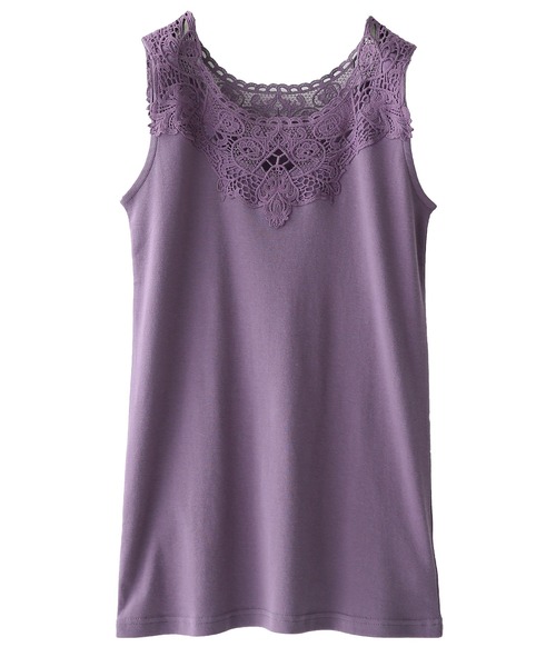 n'OrLABEL（ノアールレーベル）の「『襟元レースデザインタンク』（タンクトップ・レディース・アイボリー/ネイビー/スモークピンク/ブルー/コーラルピンク/レッド系その他/杢グレー/マスタード/ブラック/ブルーグリーン/グリーン/カーキ/チャコールグレー/モカ/グレー×ホワイト/グレー×ピンク/ブラック系その他/ホワイト系その他/ブルー系その他/ダークブルー/パープル/チャコールグレー×ブラック/フューシャピンク/モスグリーン/トップグレー・1/2）」の20枚目の写真